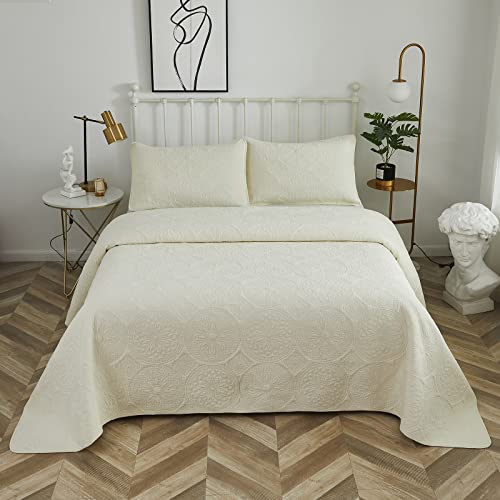 Brandream Luxuriöses Medaillon-Bettwäsche-Set, King-Size-Bett, Baumwolle, Bauernhaus, gesteppt, Bettbezug-Set, King-Size-Bett, cremeweiß Cover