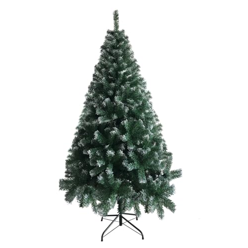 Snow Christmas Tree, 6ft Artificial Snow Flocked Christmas Tree, White and Green Xmas Trees with 650 Tips, Solid Metal Legs, Christmas Decorations for Indoor Outdoor 1.8m