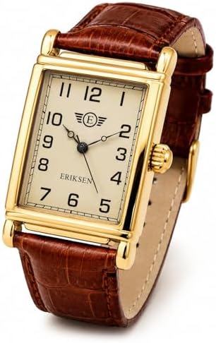 ERIKSEN Mens Vintage Retro Square Gold Analog Quartz Dress Watch MCG, Gold, Dress