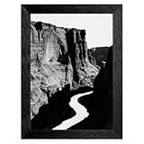 Framed Canyon River Landscape Wall Art - High-Contrast Black and White Fine Art Print in Premium Textured...