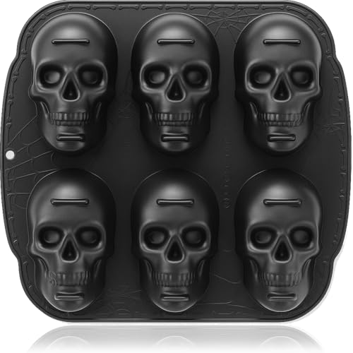 Image of HKNMTT Skull Silicone Baking Pan for Halloween Pizza Cake, 6 Cavities 3D Large Molds, Nonstick Skeleton Head for Soap Ice Tray Oven Safe