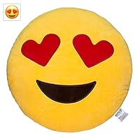EvZ Emoji Heart Eyes Face Emoticon Cushion Stuffed Plush Soft Pillow, Official Certified, 32cm Yellow