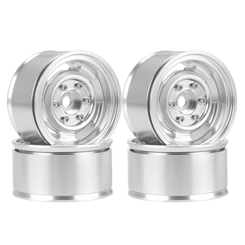 WONFAST 4PCS 1.55 Inch Aluminum Alloy Metal Beadlock Wheel Rim,Retro Vintage Design Wheel Hubs Replacement Accessory for Axial SCX10 AX90069 D90 TF2 CC01 Tamiya TRX4 1/10 RC Crawler Car Parts (Silver)