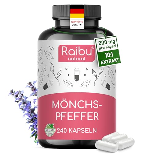 Mönchspfeffer hochdosiert - 20mg pro Kapsel 10:1 Extrakt (entspricht 200mg Mönchspfeffer) - aus originalem Vitex agnus castus - 240 Kapseln ohne unnötige Zusätze vegan laborgeprüft