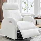 HOMYKA Swivel Rocker Recliner, Manual Glider Rocking Recliner Chair, Leather Swivel Reclining Lounge Chair Nursery Glider Recliners for Small Spaces, Living Room, White