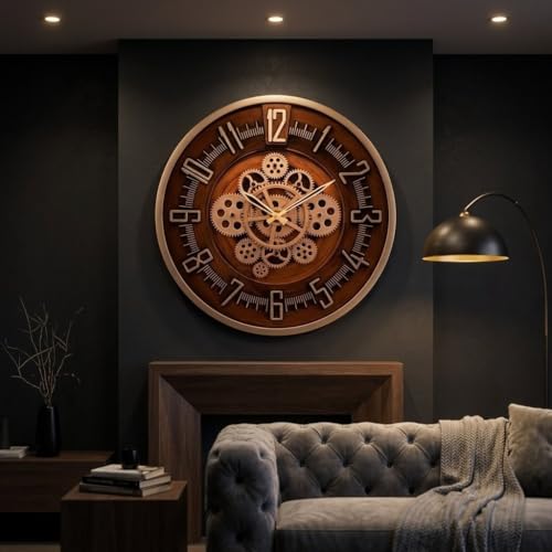 Image of RegentLuxxor Wall Clock, Moving Gear, 16 Inch, Silent Sweep, Steampunk Style, for Living Room and Office