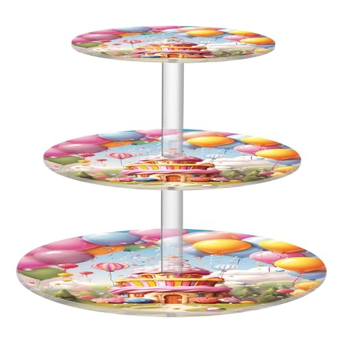 PYBUG Happy Birthday 3 Tier Acrylic Cupcake Stands Tower,Dessert Table Display Set for Tea Party,Wedding,Birthday, Baby Shower