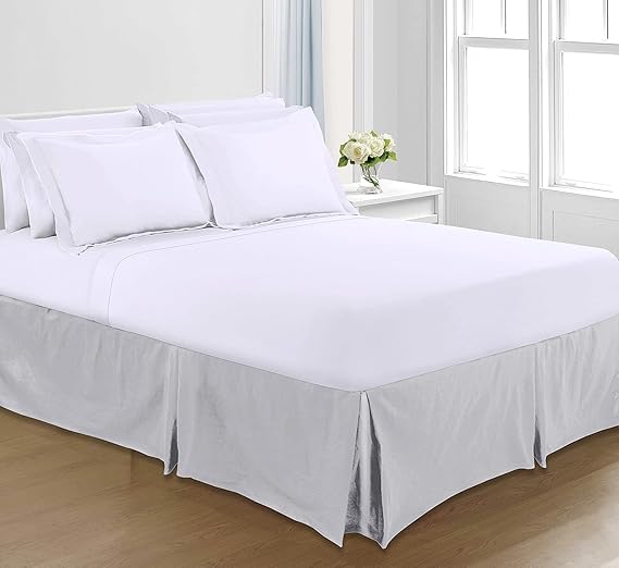 Royale Linens® Base Valance Sheet Pleated Platform - Plain Polycotton Bed Base Skirt (Silver, Super King)