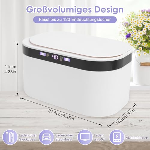 Feuchttücher Box, Feuchttücher Wärmer Mit LED-Nachtlicht & Ein/Aus-Schalter, Einstellbarer USB-Feuchttuchwärmer 40-60 ℃, Großraum-Spender Für Gängige Feuchttücher, Tragbarer Großraum Spender