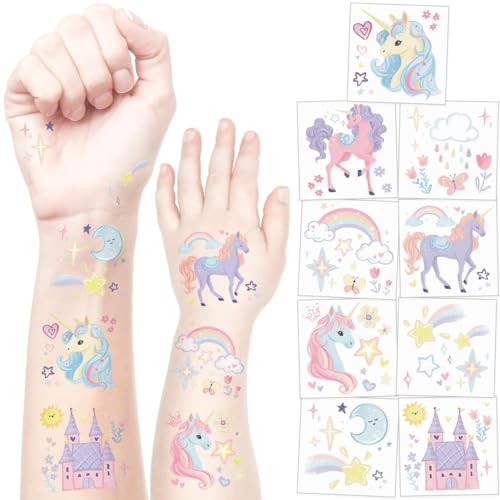 Cheerland 108pcs Unicorn Tattoos Unicorn Birthday Party Decorations Magical Party Favors Birthday Pastel Party Supplies Rainbow Unicorns Temporary Tattoos Temp Tats Baby Shower