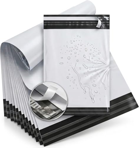 Image of White Poly Mailers 10x13in 100Pcs, Shipping Bag Envelope for Clothing, Self Strong Adhesive Mailing Envelopes for Business Suppliers, Flexible Secure Package, Waterproof, Tear Resistant Postal Bags