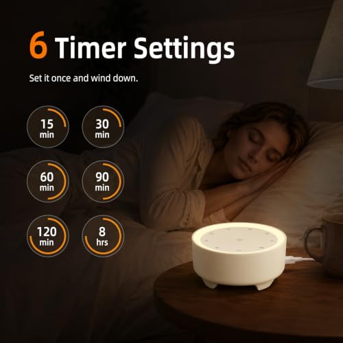 Image of Kipcush White Noise Machine for Sleeping, Baby & Adults, High-Fidelity Non-Looping Sounds, Sleep Sound Machine with Dimmable Night Light, USB Powered, Memory Function, Home, Nursery & Travel