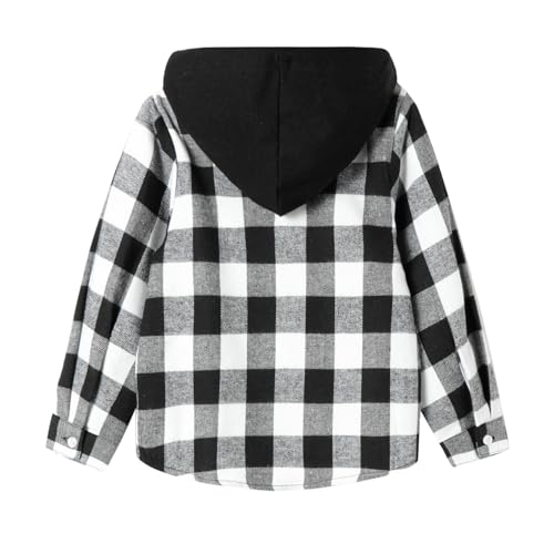 Mud Kingdom Boys Flannel Plaid Shirt with Hood Button Front Long Sleeve Casual Tops2