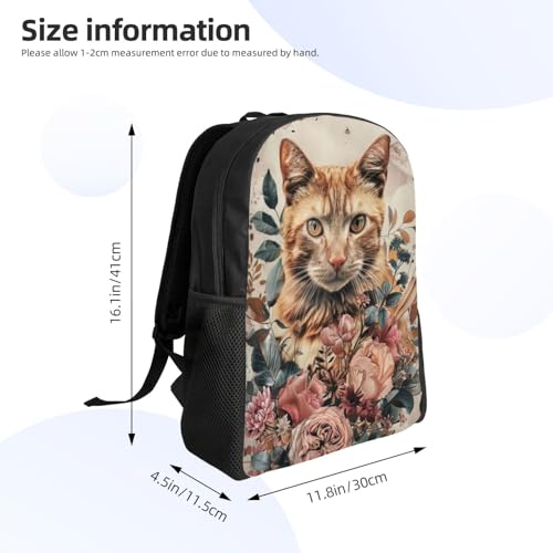 Stylish Unisex 16 Inch Backpack Cat Roses Butterfly Leaves Spacious Compartments for Work Essentials Casual Outings & Trips3
