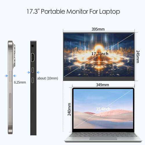 Image of 17.3'' 144hz 2.5k Portable Gaming Monitor 2560*1440 HDR IPS USB-C MINI HDMI VESA Magnetic Case,Portable Monitor for Laptop PC,Mac,Phone,Switch,PS5,Xbox