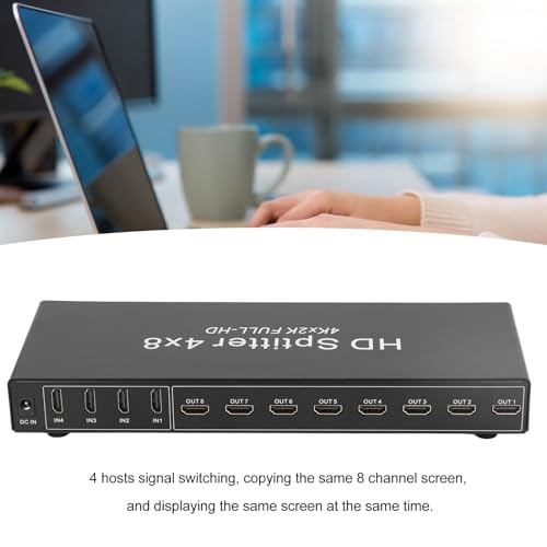HDMI 4 in 8 Out, Multi-Port-4K-HDMI-Splitter-Umschalter mit Fernbedienung, Automatische HDMI-Umschalter-Auswahlbox für Monitore, Fernseher, Projektoren, Desktops, Laptops, – Bild 4