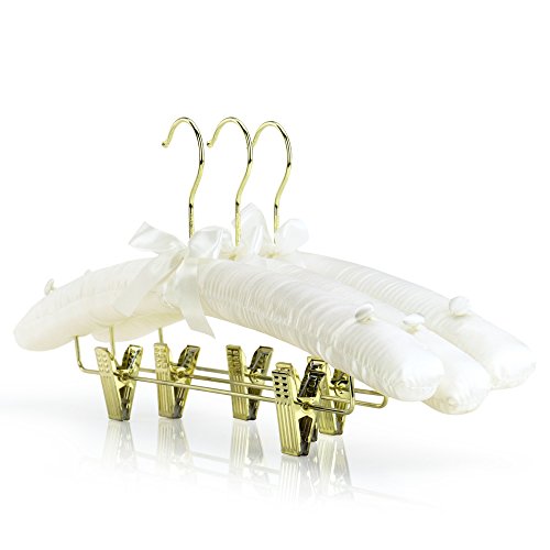Hangerworld CH-43-CLIP-IVORY_5 Pack Of 5 Ivory Satin Padded Hangers With Clips For Skirts, Pants & Sweaters thumb #1