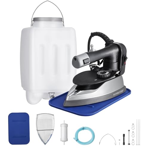 VEVOR Gravity Feed Steam, 1000W Gravity Feed Iron with 3.5 L Large Capacity Tank, Demineralizer Cartridges, Non-Stick Ironing Shoe, 5 Temperature Settings Industrial Electric Steam Iron Set
