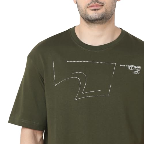 Image of Spykar Men's Oversized Round Neck Half Sleeve Solid Casual T-Shirt