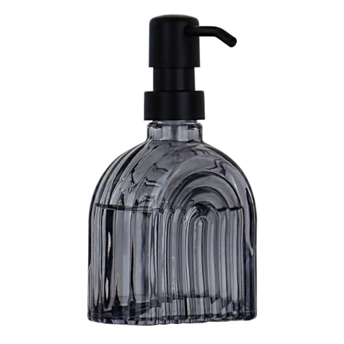 OCTMUSTARD Glass Soap Dispenser Bathroom, 9 Oz Kitchen Soap Dispenser, Refillable Liquid Modern Soap Dispenser for Hand Soap, Lotion Dispensers Bottle - Home, Commercial Countertop Decor. (Grey)