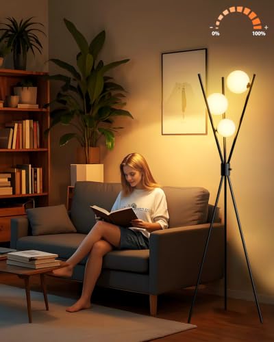 Image of Lightdot 60IN Dimmable Black Tripod Floor Lamp Mid Century Standing Lamps
