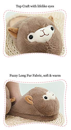 Brown Fuzzy Llama Bedroom Slippers Women Cute Animal Slippers House Shoes Funny 5-83