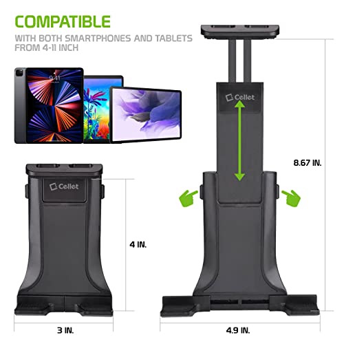 Phone Holder Mount For Car Cup Holder Slot – Flexible Gooseneck Mount With Dual Cradle Phone Holder And Tablet Holder - Hands Free Universal Fit All Black Color Adjustable Stand - Two Cradles #TOP3