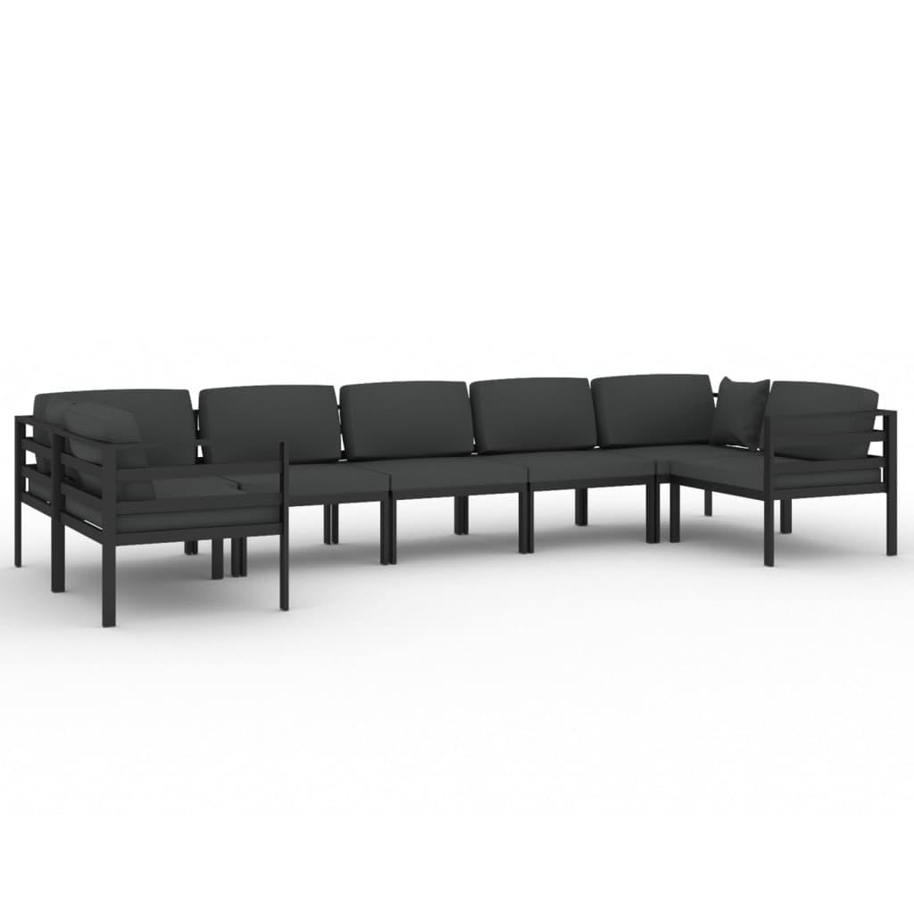 Juego de 7 muebles modulares de jardín de aluminio antracita con cojines para asiento y respaldo, juego de salón para exteriores de hasta 110 kg por asiento