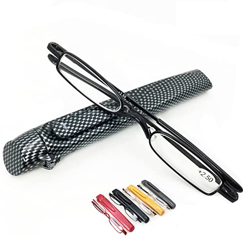 Mini occhiali da lettura portatili da donna per uomo, lettori tascabili sottili con custodia con clip per penna, lettori con cerniera a molla (Colore : Argento, Dimensioni : 2.75x)