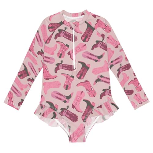 Girls Swimsuits Long Sleeve Bathing Suits Cowgirl Boots UPF 50+ Sun Protection Swimwear 3-12 Years