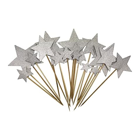 70 Pcs Star Cupcake Topper, Glittery Star Cupcake Topper, Fruit Picks, Twinkle Party Cupcake Topper For Birthday Party Wedding Baby Shower Decoration Supplies (Silver) Cover