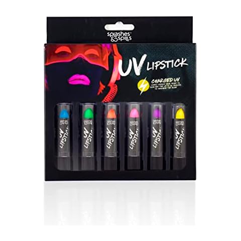 splashes & spills UV Blacklight Lipstick - 6 Color Variety Pack, 3.7g - Day or Night Stage, Clubbing or Costume Makeup Cover