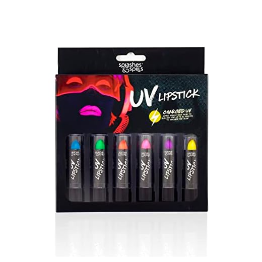 splashes & spills UV Blacklight Lipstick - 6 Color Variety Pack, 3.7g - Day or Night Stage, Clubbing or Costume Makeup