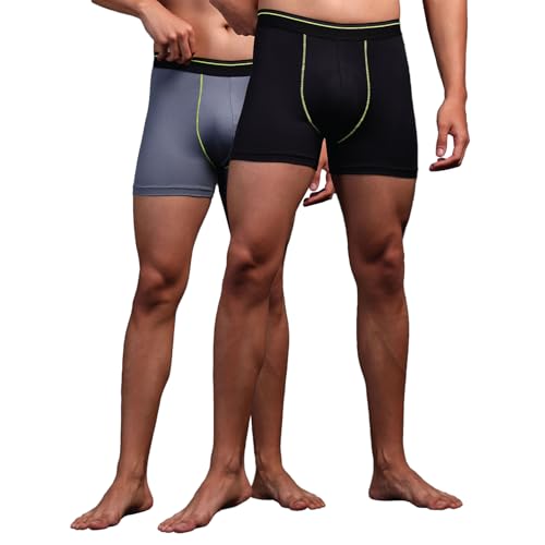 Image of TECHNOSPORT Men's Colorblock Trunks Underwear with ElastoLITE 4 Way Stretch Lightweight Breathable Moisture Wicking Soft Anti Odour Anti Microbial UPF 50+ Comfort Fit Boxer Briefs Innerwear for Men
