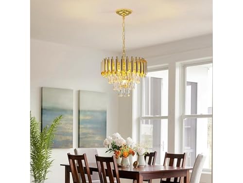 Image of Modern 3-Tier Crystal Chandelier Decorative Pendant Crystal Jhumar | for Home| Chandelier for Restaurant | Jhoomar for Hotel | Light Fixture (Gold, 300MM) F