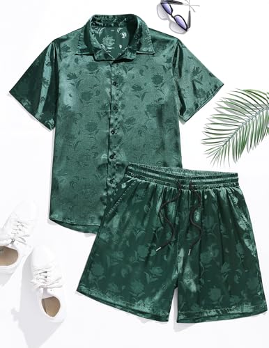 Image of ZAFUL Men's 2 Pieces Sets Outfits Summer Beach Set Short Sleeve Button Down Zip Up Shirt And Short Sets