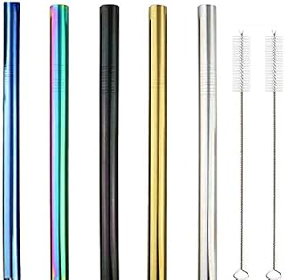 7pcs /Set &Stainless Steel Boba Straws 5 Pcs, [Extra Wide ] Reusable Smoothie Straws (12MM) -2pcs Straw brush&Great for Bubble & Boba pearlsTea, smoothie?Milkshakes, -Metal Drinking big Straws