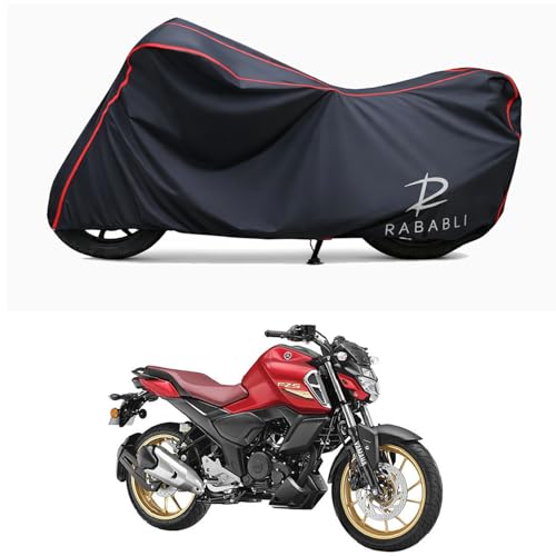 Image of Waterproof Bike Body Cover Compatible for | Yamaha FZS-FI V3 DLX | Taffeta Fabric, Red Piping Design, Bottom Elastic Fit | Dustproof, Sun UV & Rain Protection for All Bikes