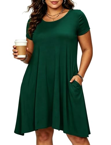 Image of Afibi Womens Short Sleeve Loose Pockets Dress Casual Swing T-Shirt Dresses