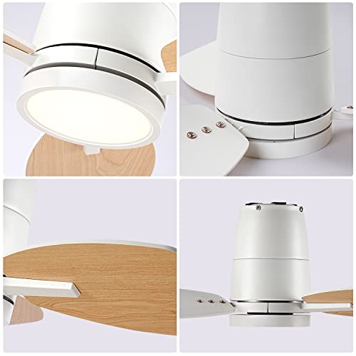 Taloya 30Inch Ceiling Fans With Lights, Remote Control, Quiet Dc Motor, Small Flush Mount Ceiling Fan For Bedroom, Kids Room, White/Wood Grain #TOP6