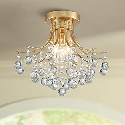 Bestier Modern Gold Crystal Semi-Flush Mount Chandelier Lighting Ceiling Light Fixture Lamp for Diningroom Bathroom Bedroom Livingroom 3 E12 Bulbs Required D13.5 inch X H11.6 inch
