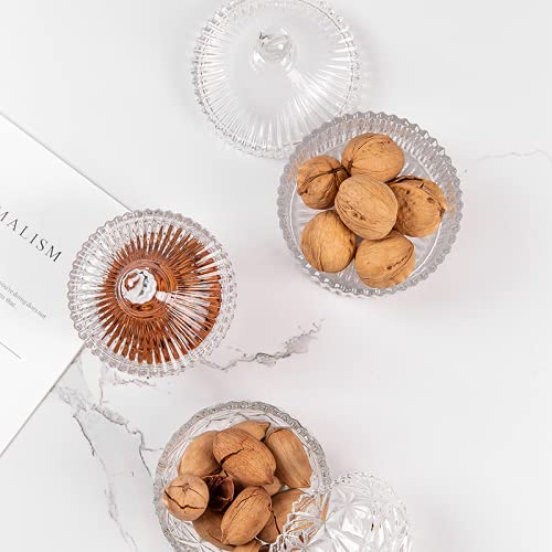 Image of WRINGO 300ML Ribbed Glass Candyy Jar with Lid | Crystal Clear Decorative Storage Container for Candy, Dry Fruits, Chocolates, Cookies & Snacks | Tabletop Candy Bowl | Pack of 1