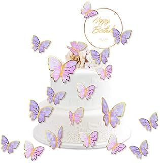 OSDUE 22 PCS Butterfly Cake Decorations, Butterfly Cake Topper Set with 13 Sticks, Butterfly Cake Topper Decorations for Baby Shower Wedding Birthday Party Decor (Pink&Purple)