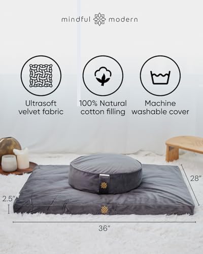 Image of Mindful & Modern Zabuton Meditation Mat - Cotton Filled Yoga and Meditation Pad - Zabuton Meditation Cushion for Kneeling and Sitting Support - Large Rectangular Sitting Floor Pillow for Bench or Zafu