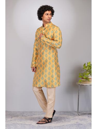 Image of LookMark Men's Cotton Blend Printed Long Kurta Suitable for All Indian Wedding, Occasions, and Festivals