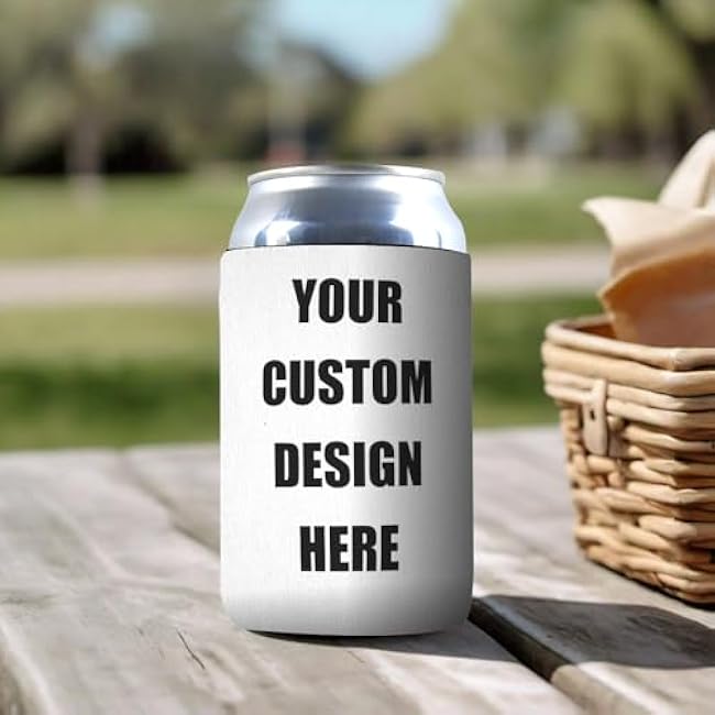 Custom Can Cooler Sleeves - 25 Pack - Bulk Full Color Print Personalized Design Photo Logo Text Neoprene Insulated Collapsible Beverage Bottle/Can Holder For Gifts Weddings Party Favors Business