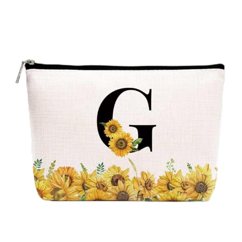 Bolsa de maquiagem inicial personalizada, monograma girassol bolsa de maquiagem de higiene pessoal fofa bolsa de cosméticos bolsa organizadora de maquiagem dia das mães casamento presentes de