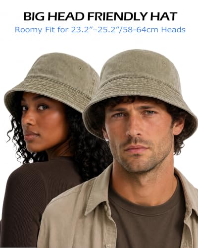 Image of Zylioo XL XXL Bucket Hat for Big Heads, Washed Cotton Sun Hat | Roomy L-XXL Fit With Washed Cotton Comfort, Easy To Fold For Fishing, Beach, Hiking, Travel, And Summer Wear