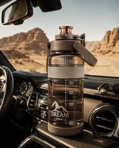Image of Delzon Gym Gallon Water Bottle 2.2 Litre, Motivational Water Bottle with Sipper for Men & Women, Large Sports Bottle for Gym, Workout, Fitness, Running & Outdoor Activities (Coffee Brown, 2.2-Liter)