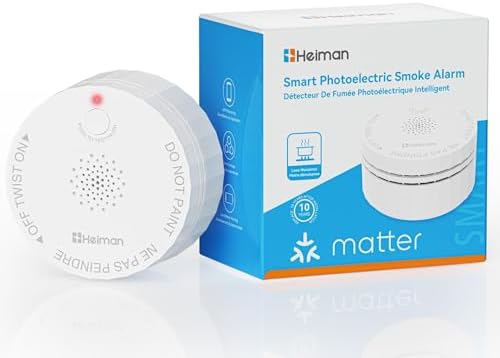 Heiman Matter Smoke Detector, Smart Photoelectric Fire Alarm, Ul217-9Th Listed, Battery Powered, Real-Time Notification, Compatible With Smartthings, Home Assistant, Mini Portable For Home, Rv, Travel